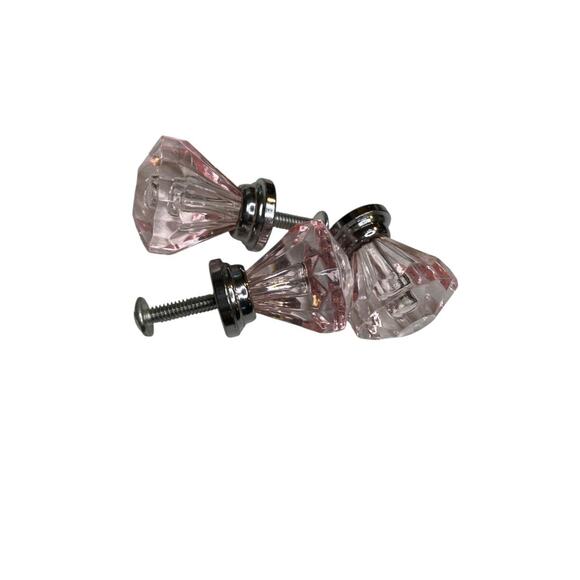 Set of 3 Pink and Silvertone Crystal Knobs Drawer Pulls 25mm 1" New - Picture 2 of 7